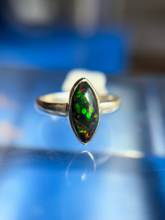 Black Opal Ring Size 8 Sterling Silver