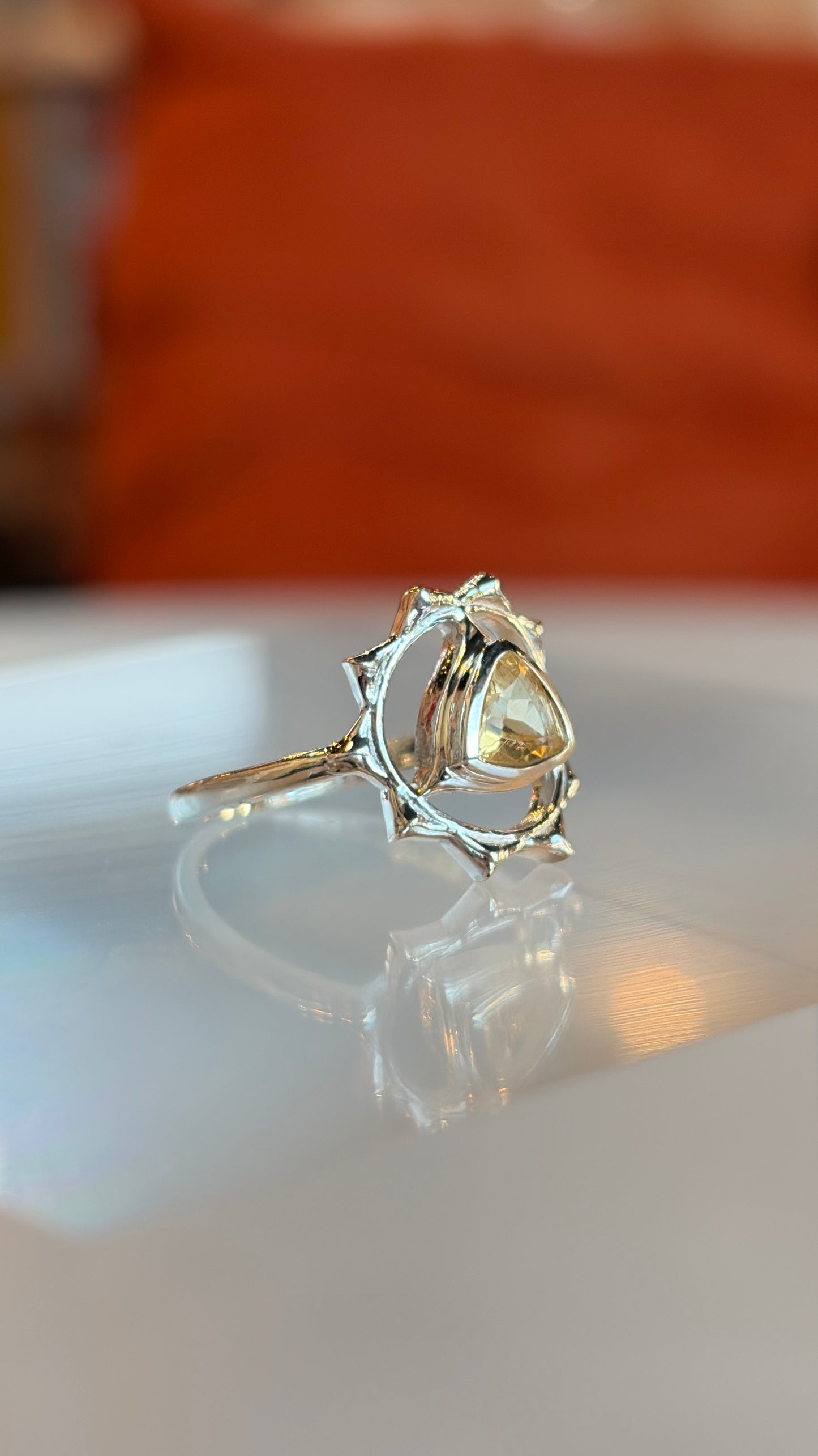 Solar Plexus Chakra Symbol with Citrine Ring Size 5