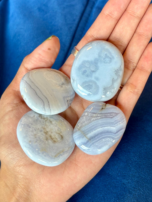 Blue Lace Agate Palm Stone