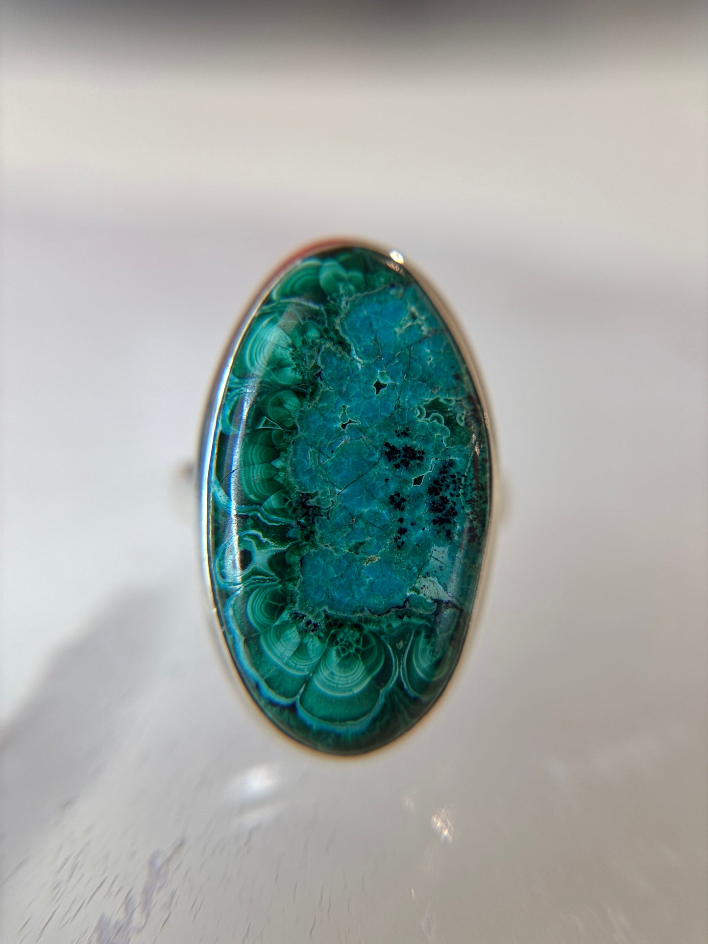 Malachite and Chrysocolla Ring Size 11 Sterling Silver