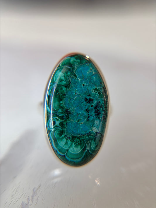 Malachite and Chrysocolla Ring Size 11 Sterling Silver