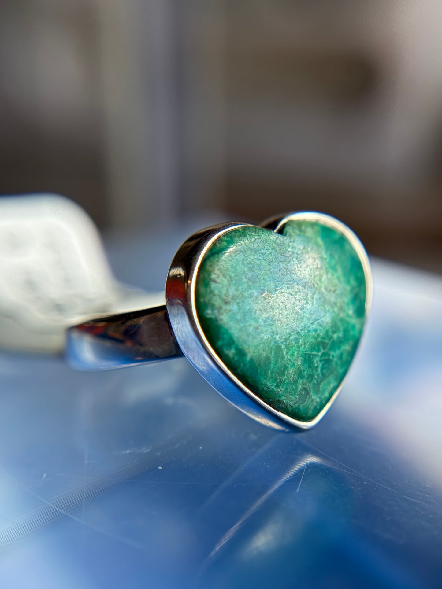 Chrysocolla Heart Ring Size 6 Sterling Silver