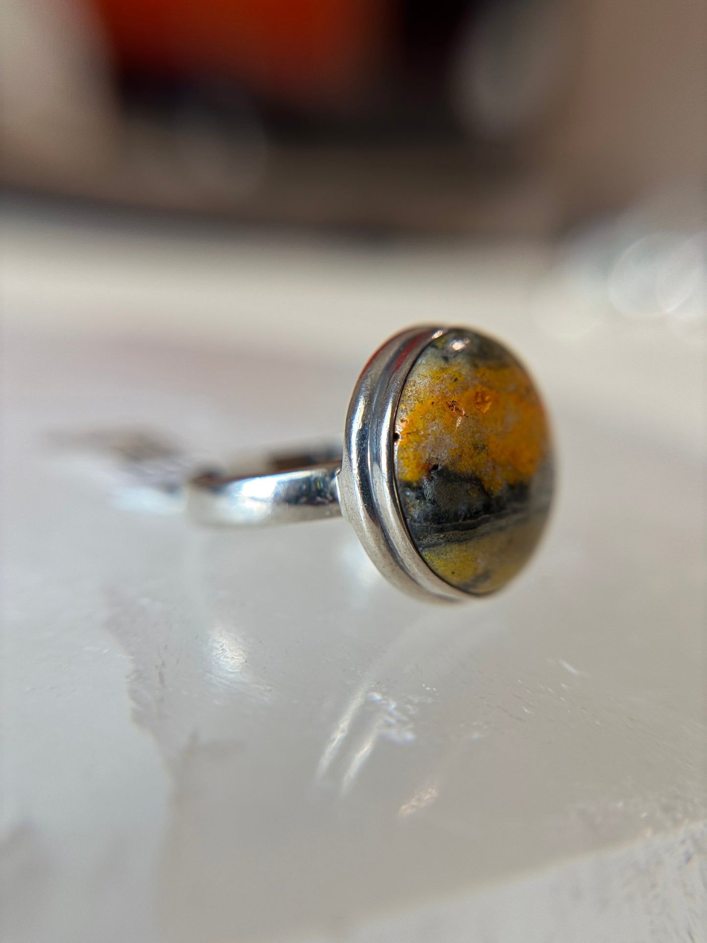 Bumblebee Jasper Ring Size 9 Sterling Silver