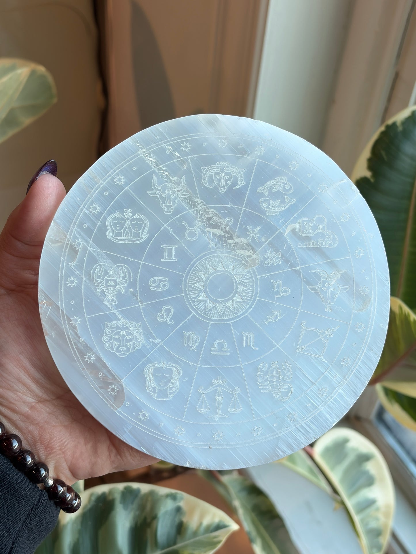 Astrology Selenite Charging Plate 5.25”