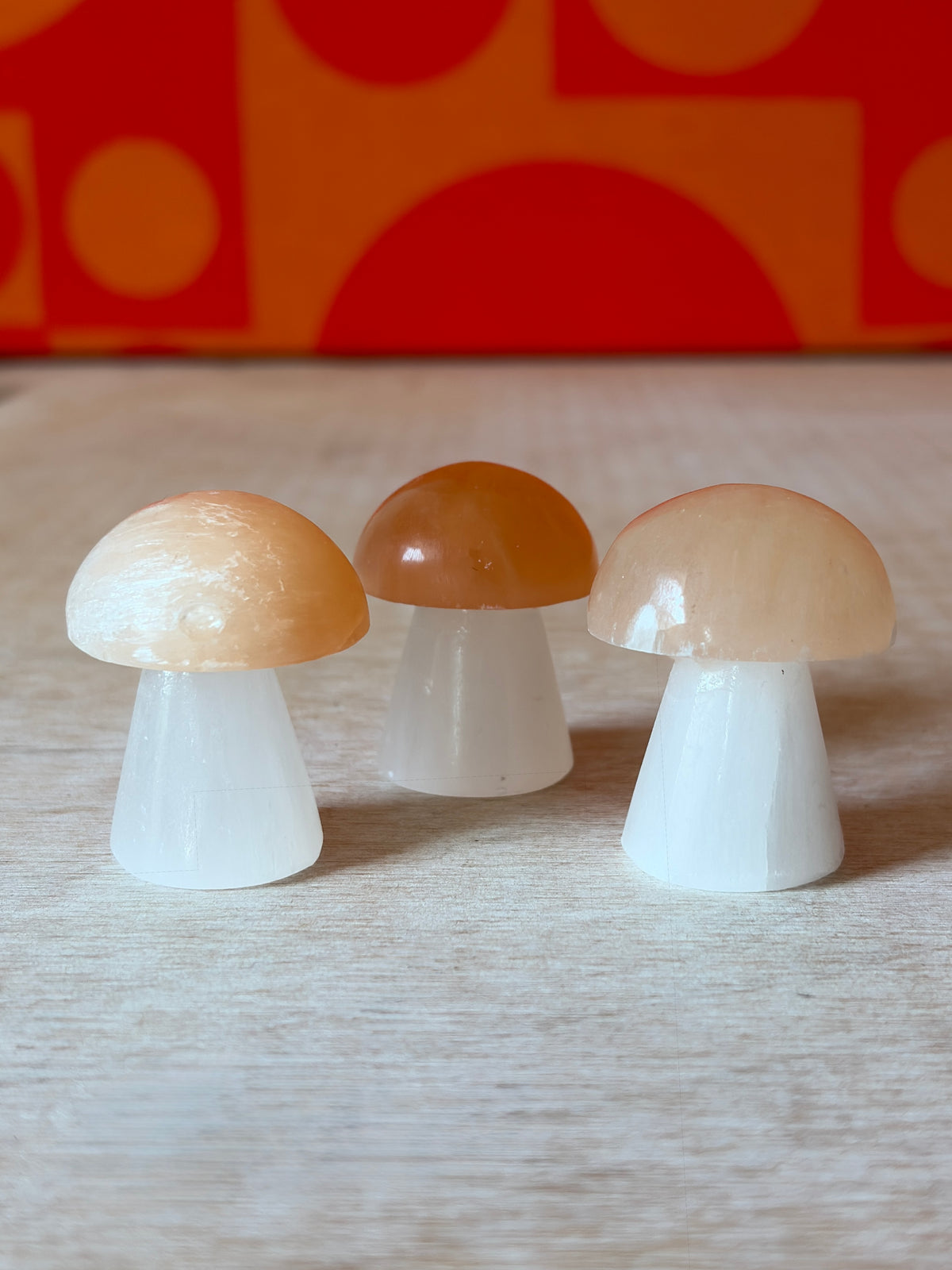 Mini Peach Selenite Mushroom