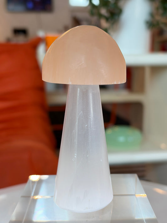 Tall Peach Selenite Mushroom