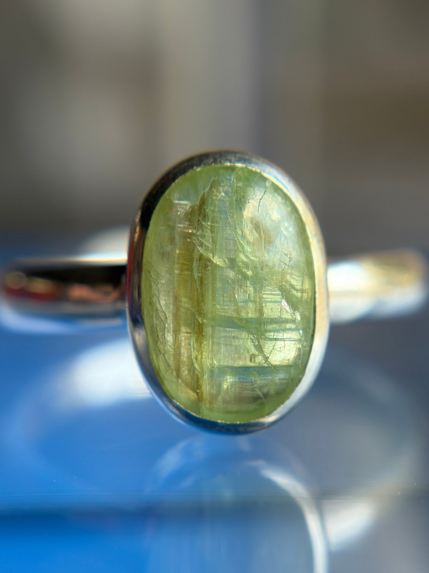 Green Kyanite Ring Size 12 Sterling Silver