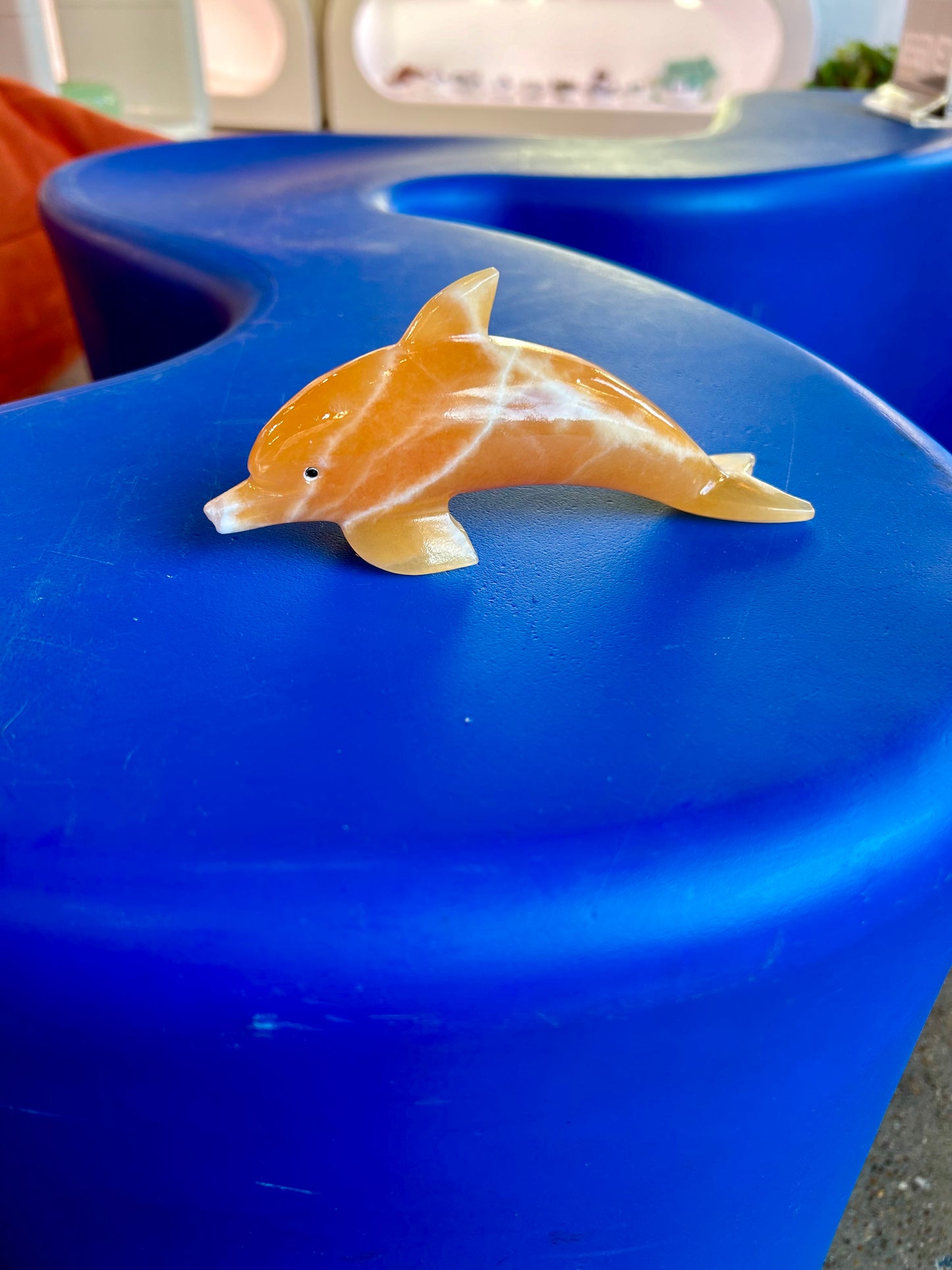 Orange Calcite Dolphin Sculpture