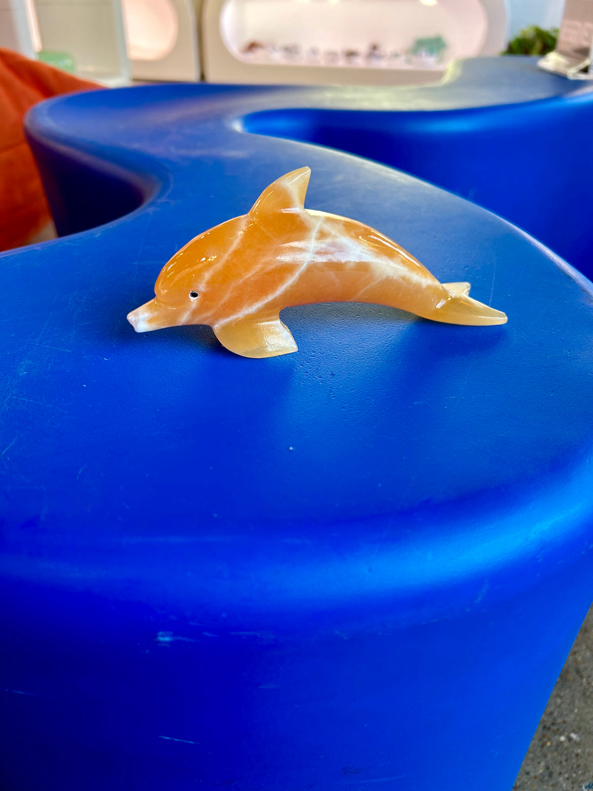 Orange Calcite Dolphin Sculpture