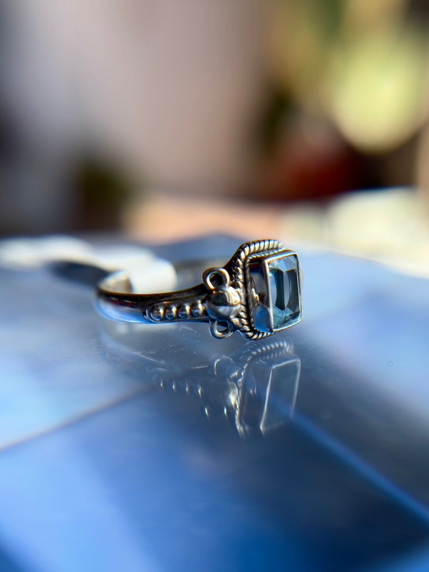 Blue Topaz Ring Size 9 Sterling Silver