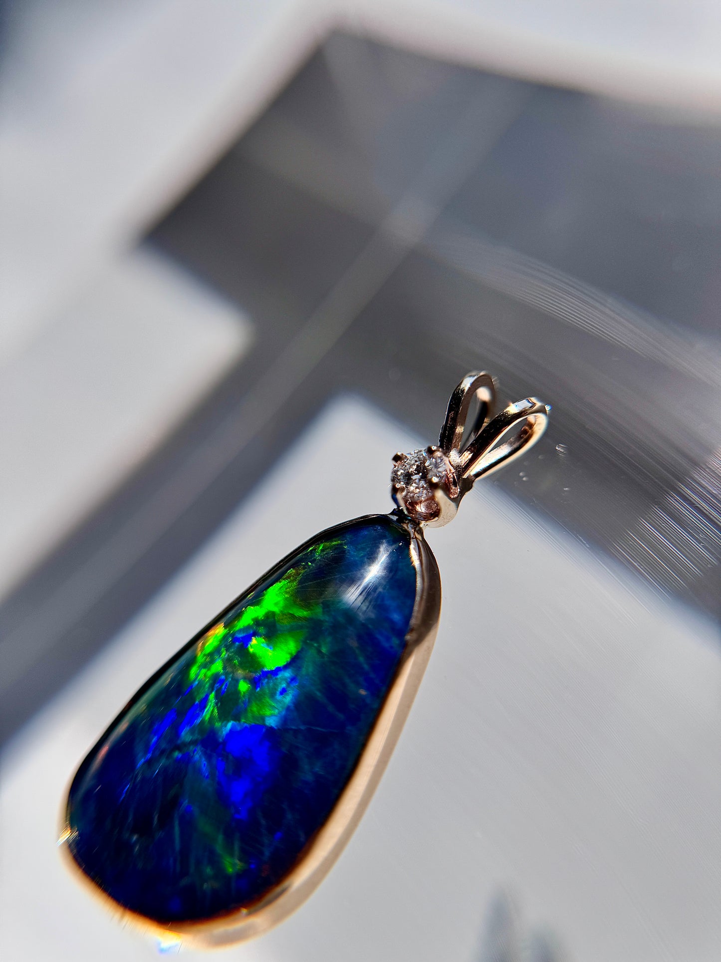 14k Solid Gold Australian Black Opal Pendant with HSI1 Diamond necklace pendant