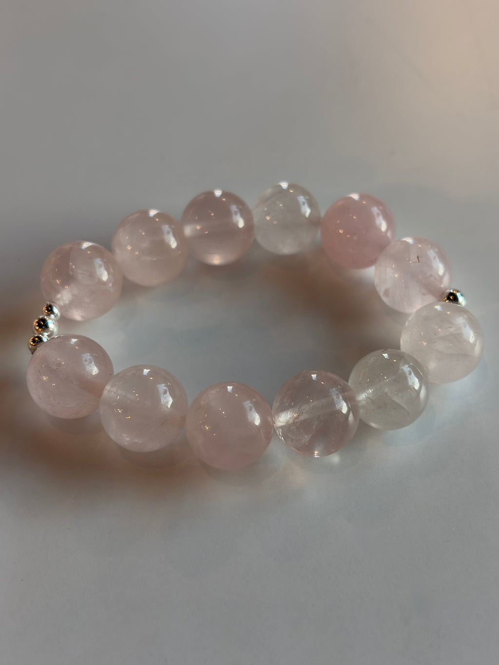 Rose Quartz Bracelet 12mm Sterling Silver