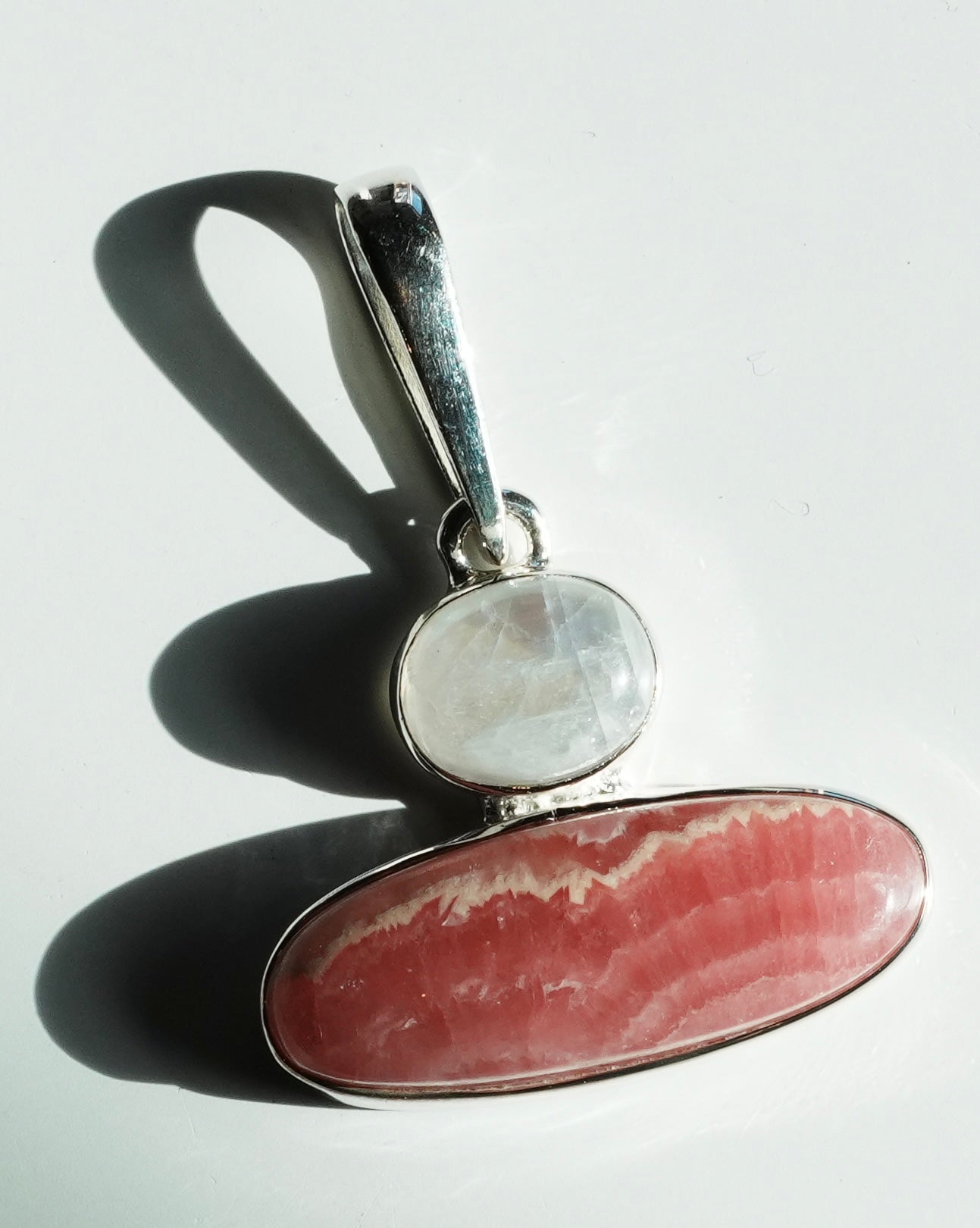 RHODOCHROSITE WITH MOONSTONE STERLING SILVER PENDANT