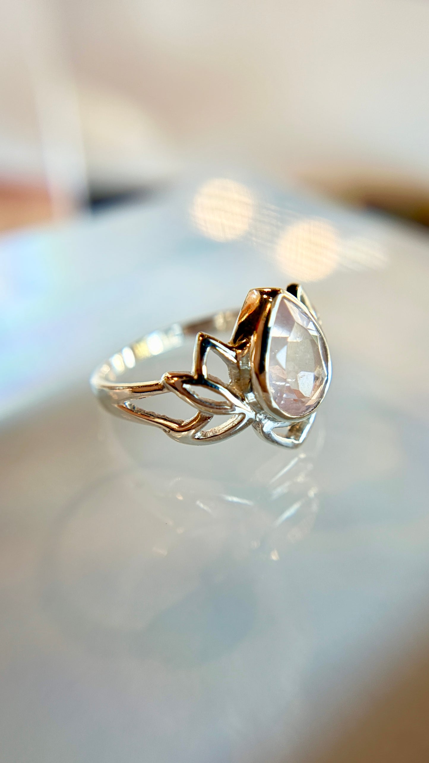 Rose Quartz Lotus Ring Size 5