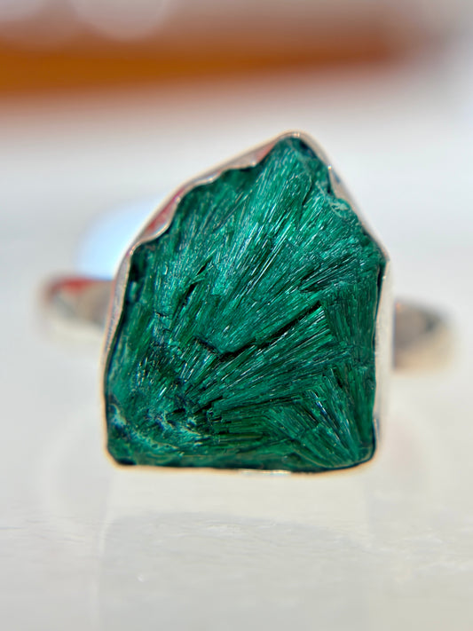 Malachite Druzy Sterling Silver Ring Size 9