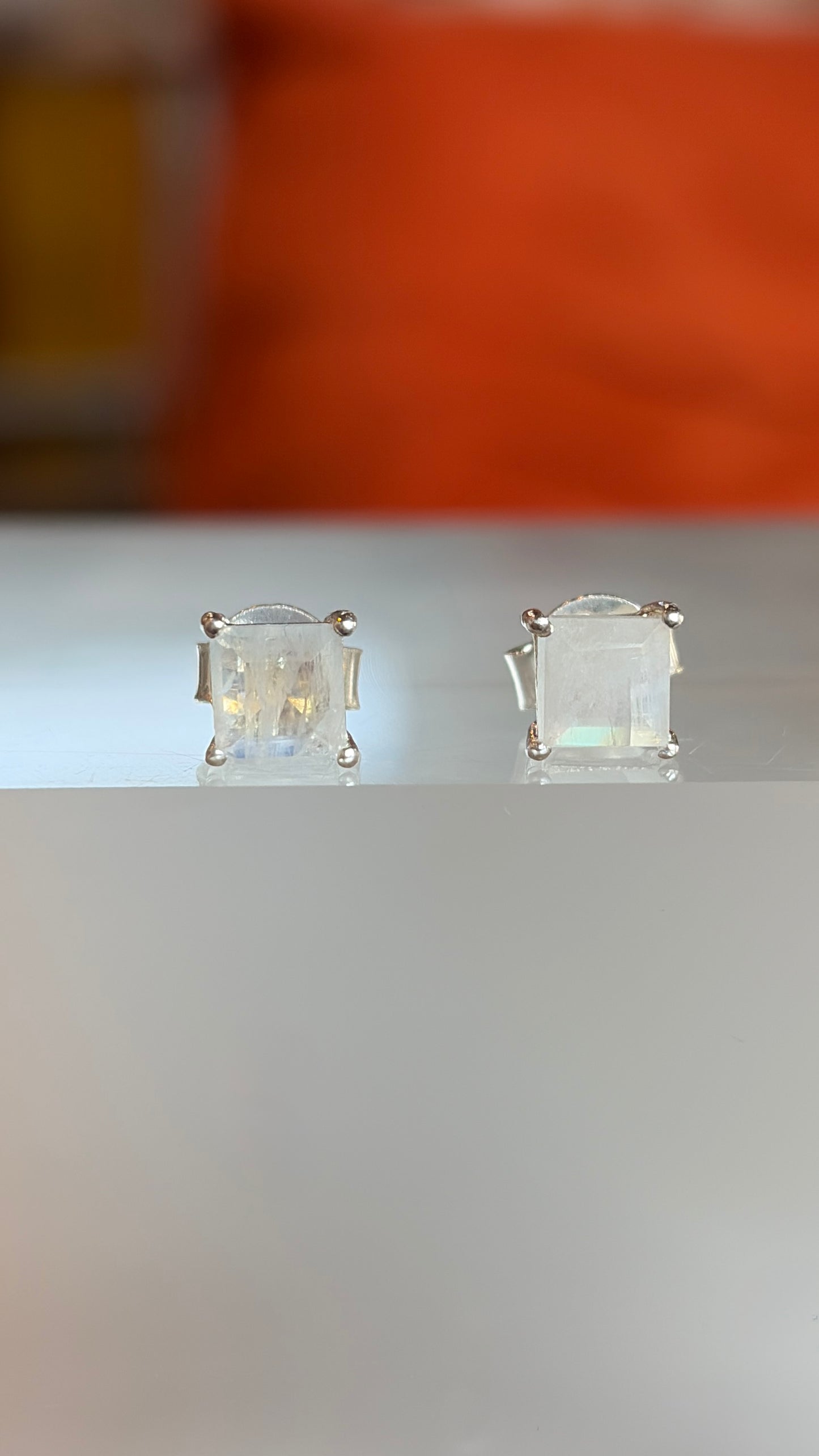 Sterling Silver Rainbow Moonstone Stud Earrings