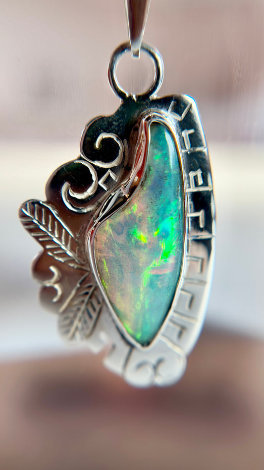 Mexican Opal Necklace Pendant - Sterling Silver .925
