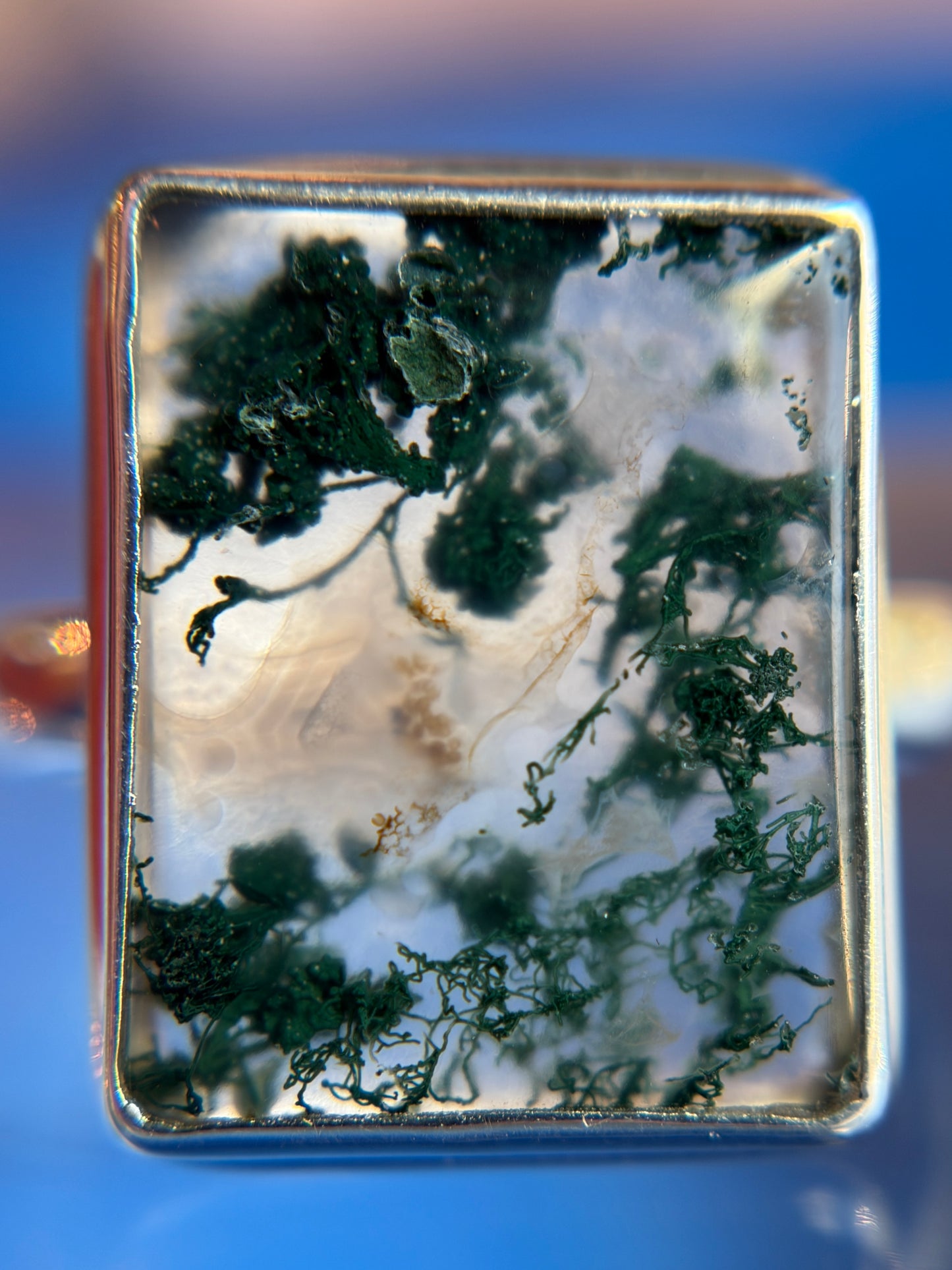Moss Agate Ring Size 10 Sterling Silver