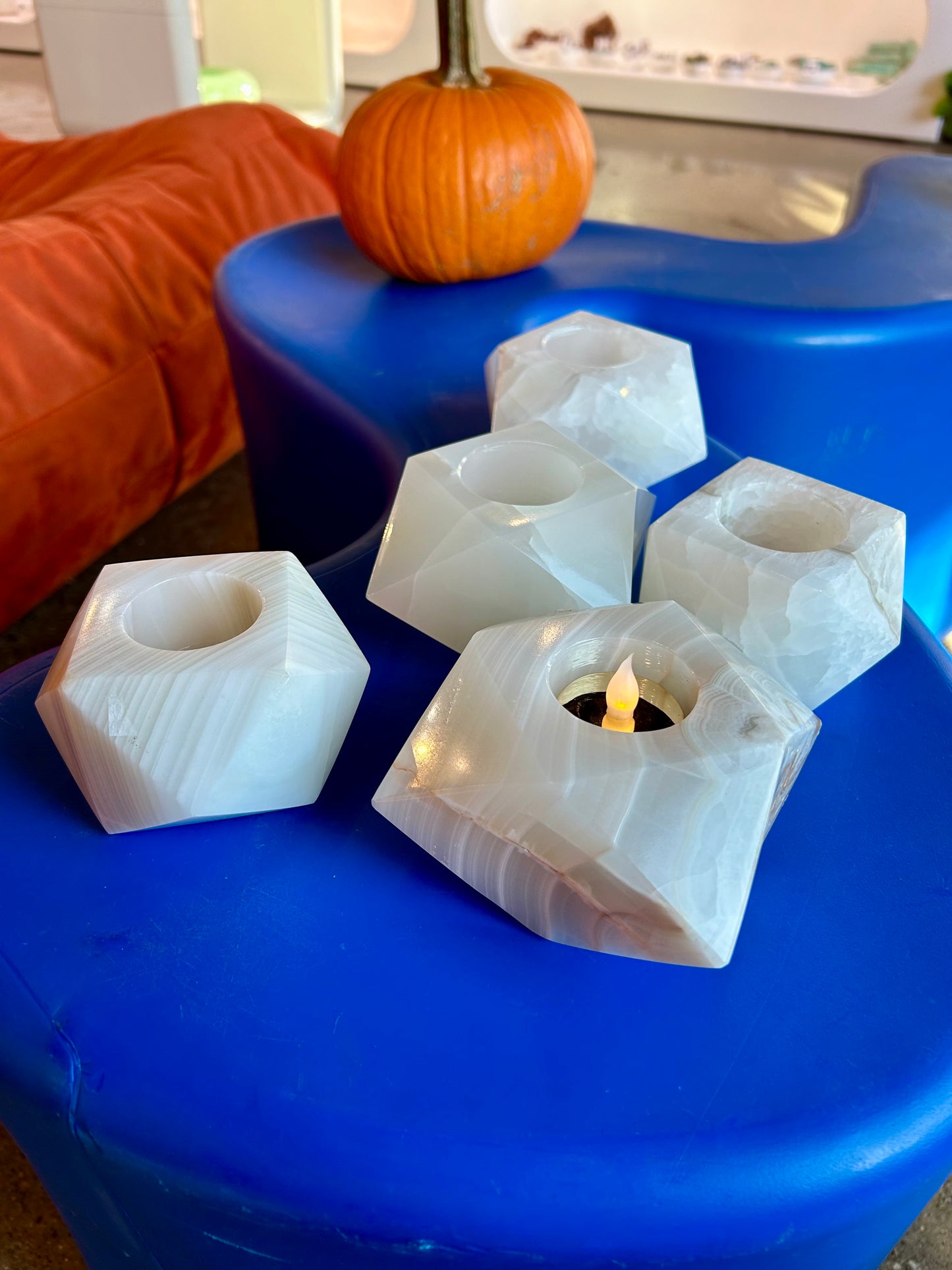 White Mexican Onyx Candle Holder
