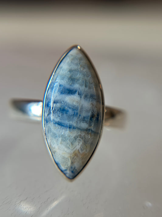 Blue Scheelite Ring Size 8 Sterling Silver