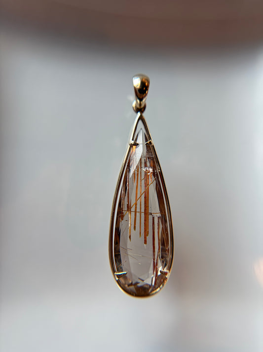 14k Solid Gold Red Rutile Quartz Necklace Pendant