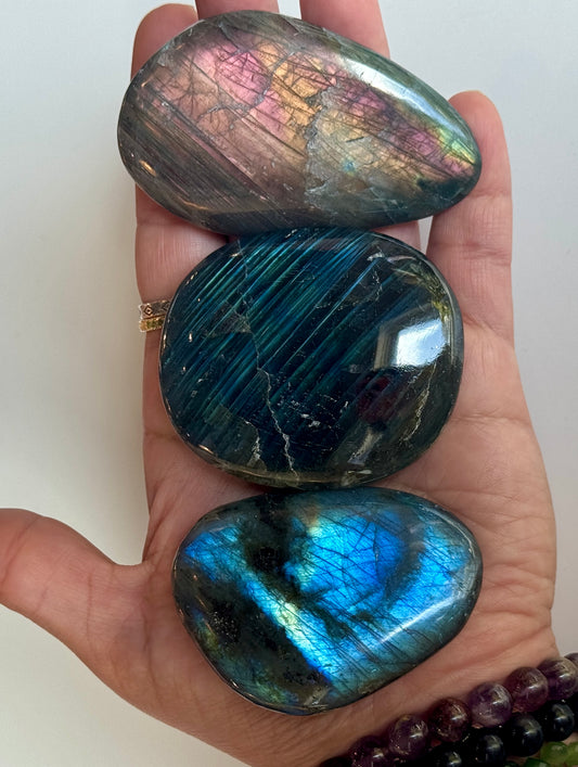 High Flash Polished Labradorite Palm Stones