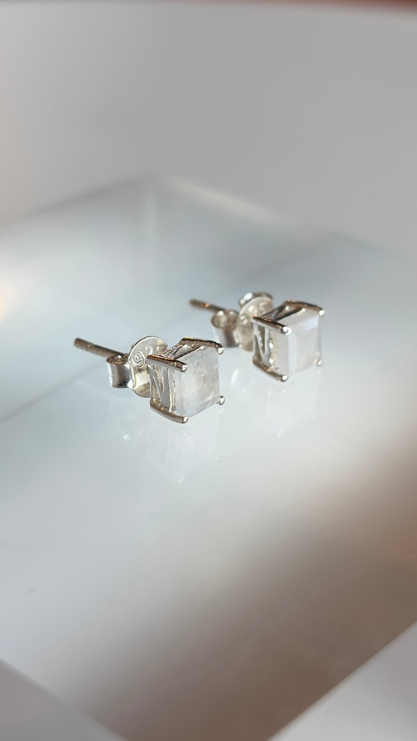 Sterling Silver Rainbow Moonstone Stud Earrings