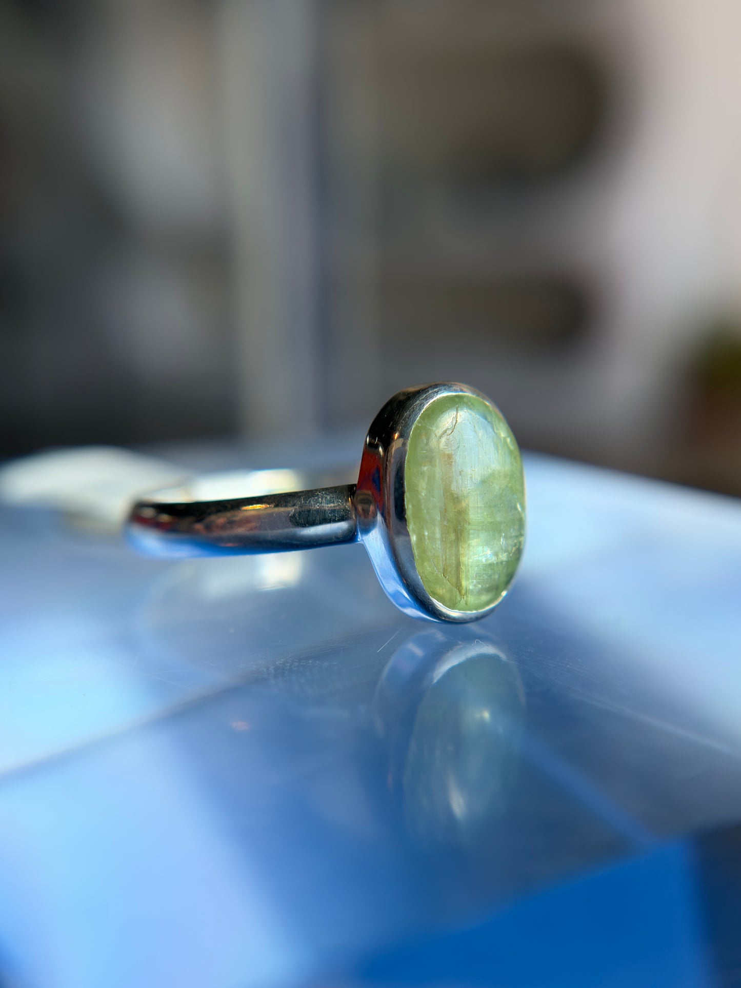 Green Kyanite Ring Size 12 Sterling Silver