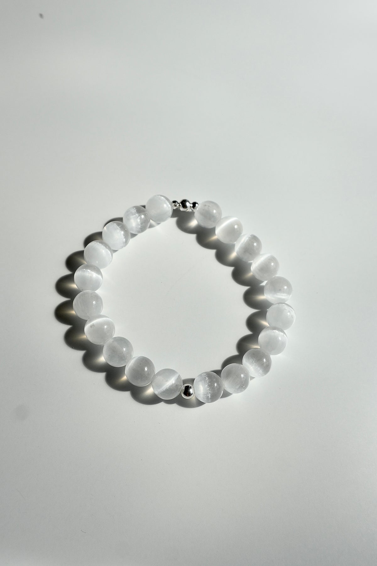 Selenite Bracelet 8mm sterling silver