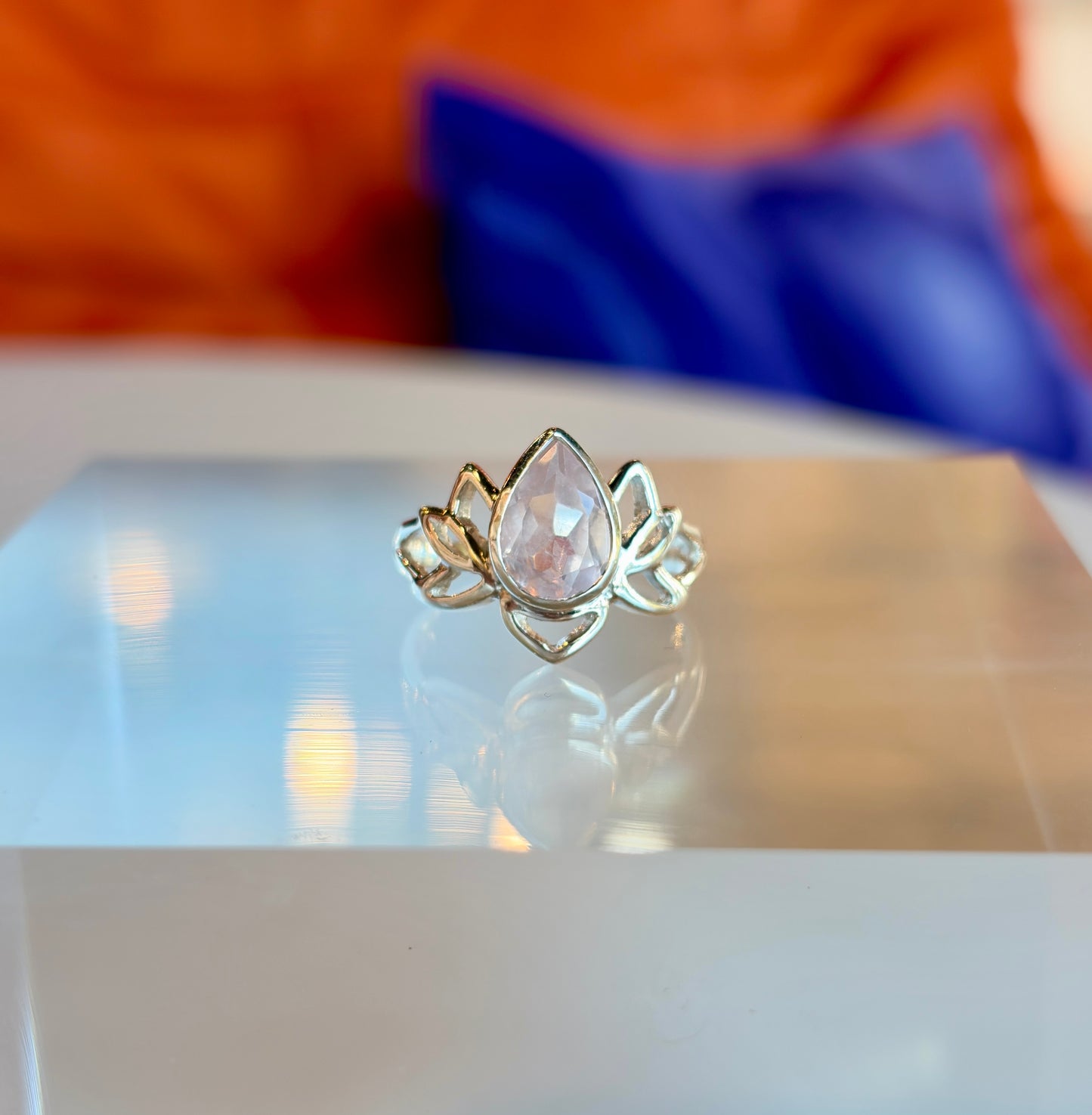Rose Quartz Lotus Ring Size 5