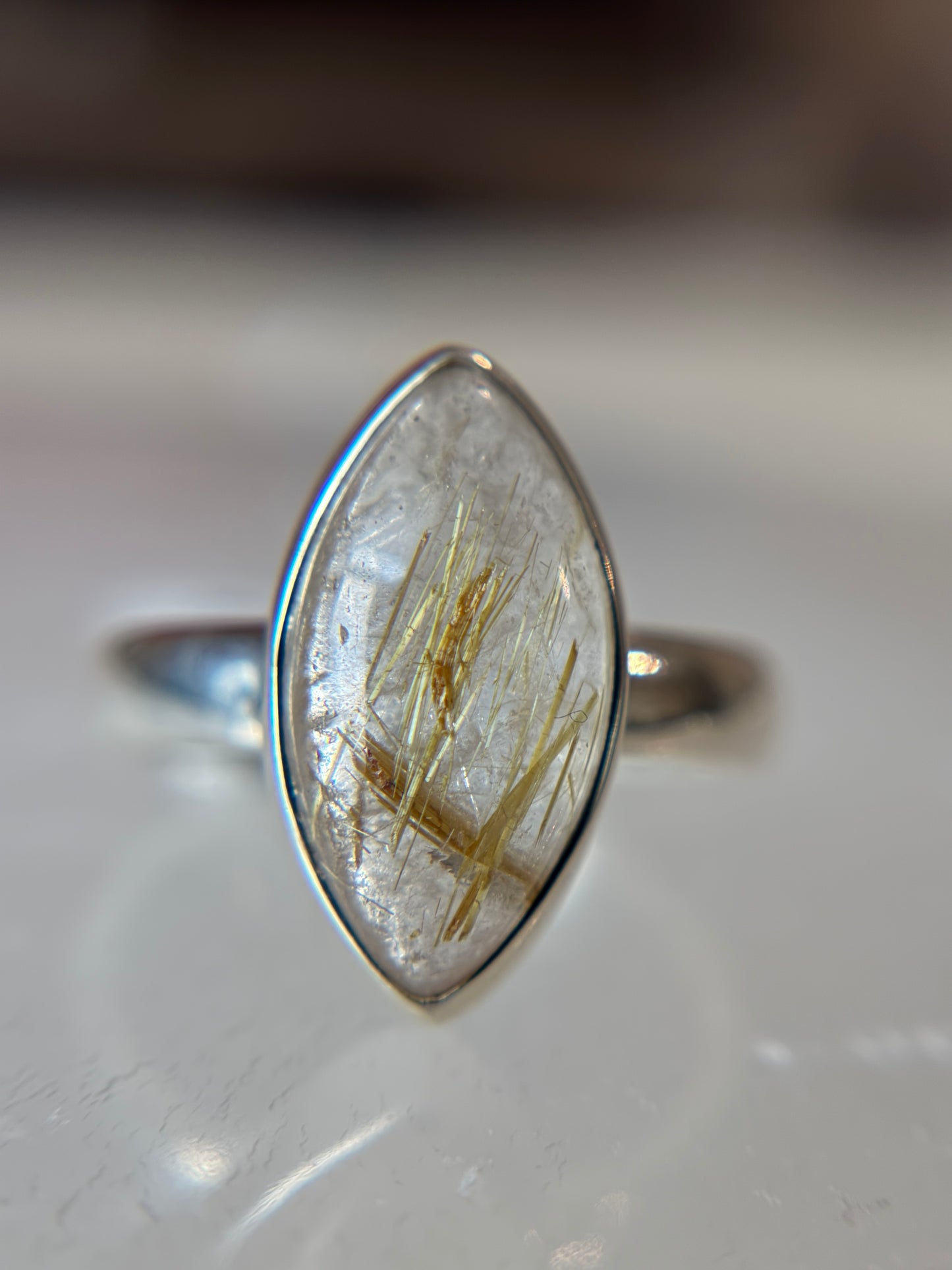 Gold Rutilated Quartz Ring Size 9 Sterling Silver