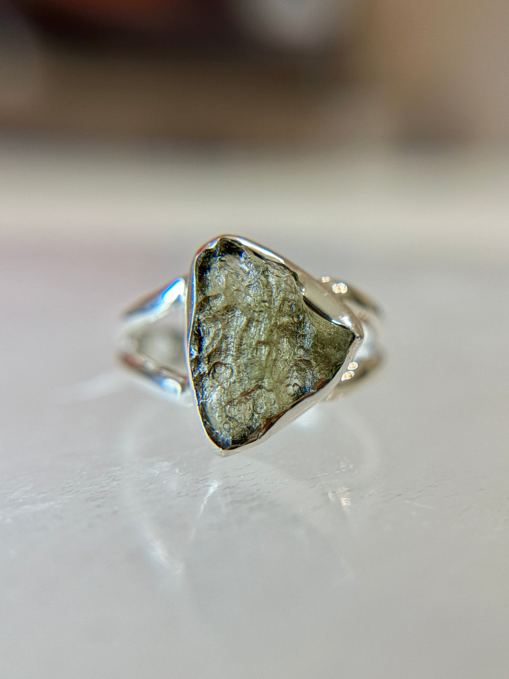 Moldavite Sterling Silver Ring Size 5