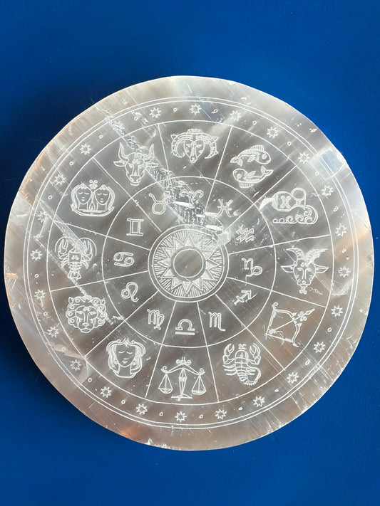 Astrology Selenite Charging Plate 5.25”