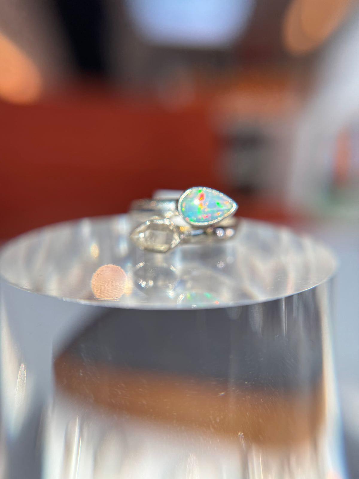 Ethiopian Opal with Herkimer Diamond Ring Size 7