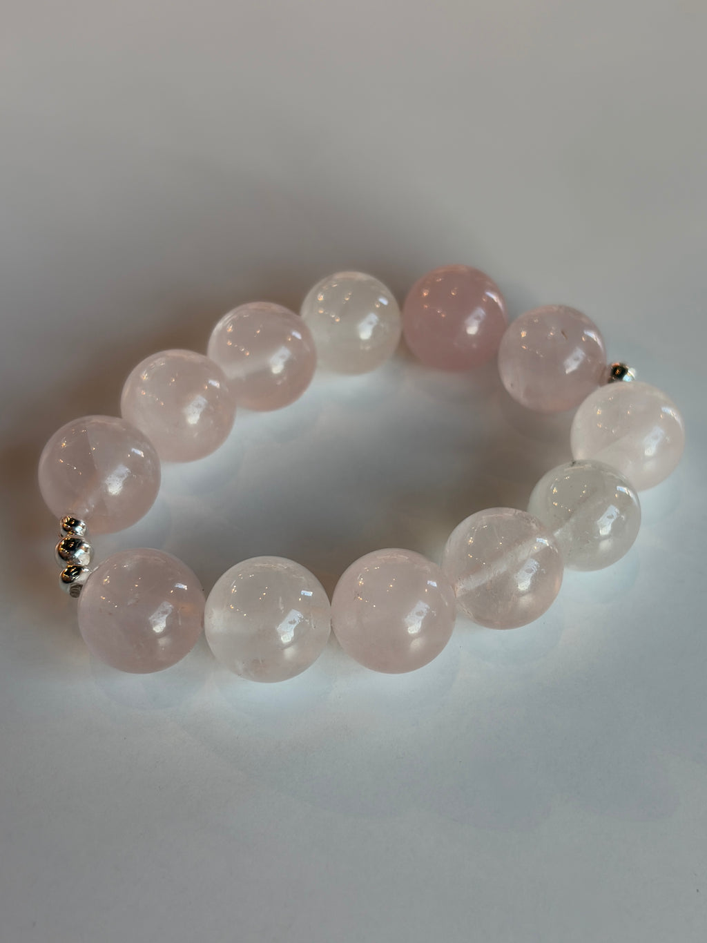 Rose Quartz Bracelet 12mm Sterling Silver