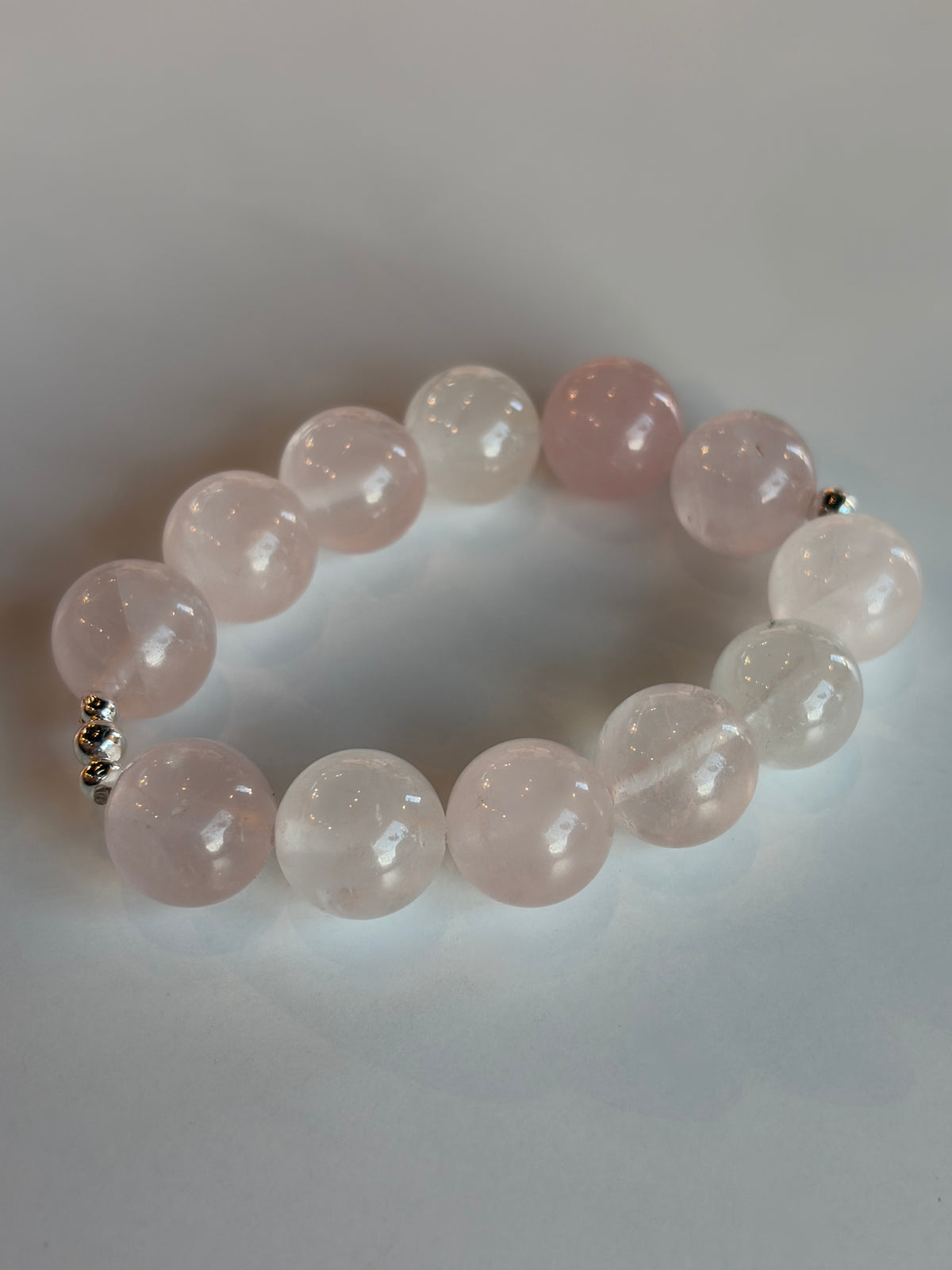 Rose Quartz Bracelet 12mm Sterling Silver