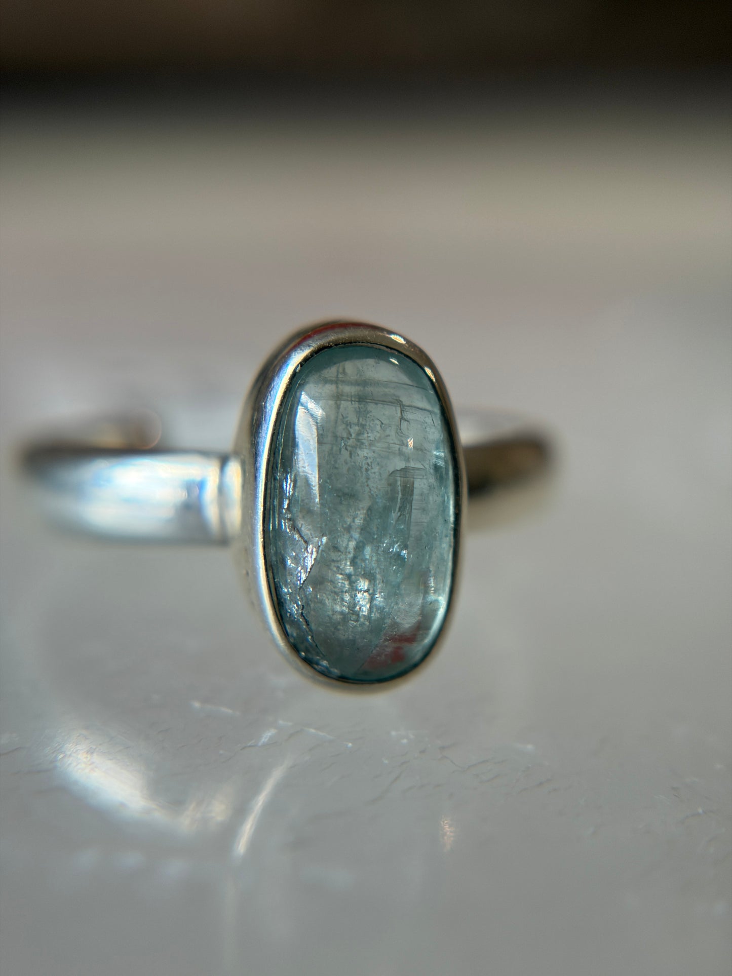 Aqua Kyanite Ring Size 6 Sterling Silver