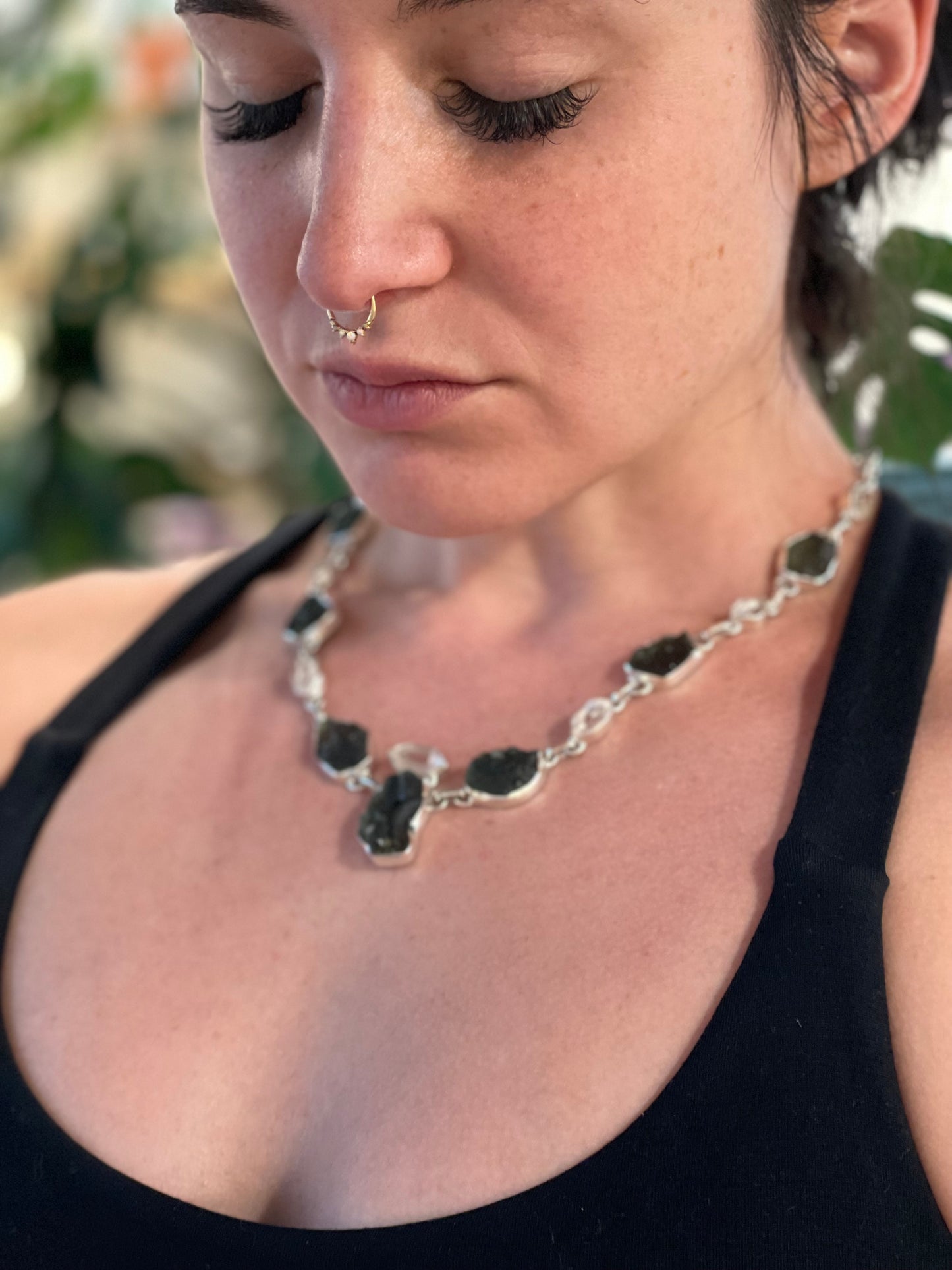 Moldavite and Herkimer Diamond Necklace