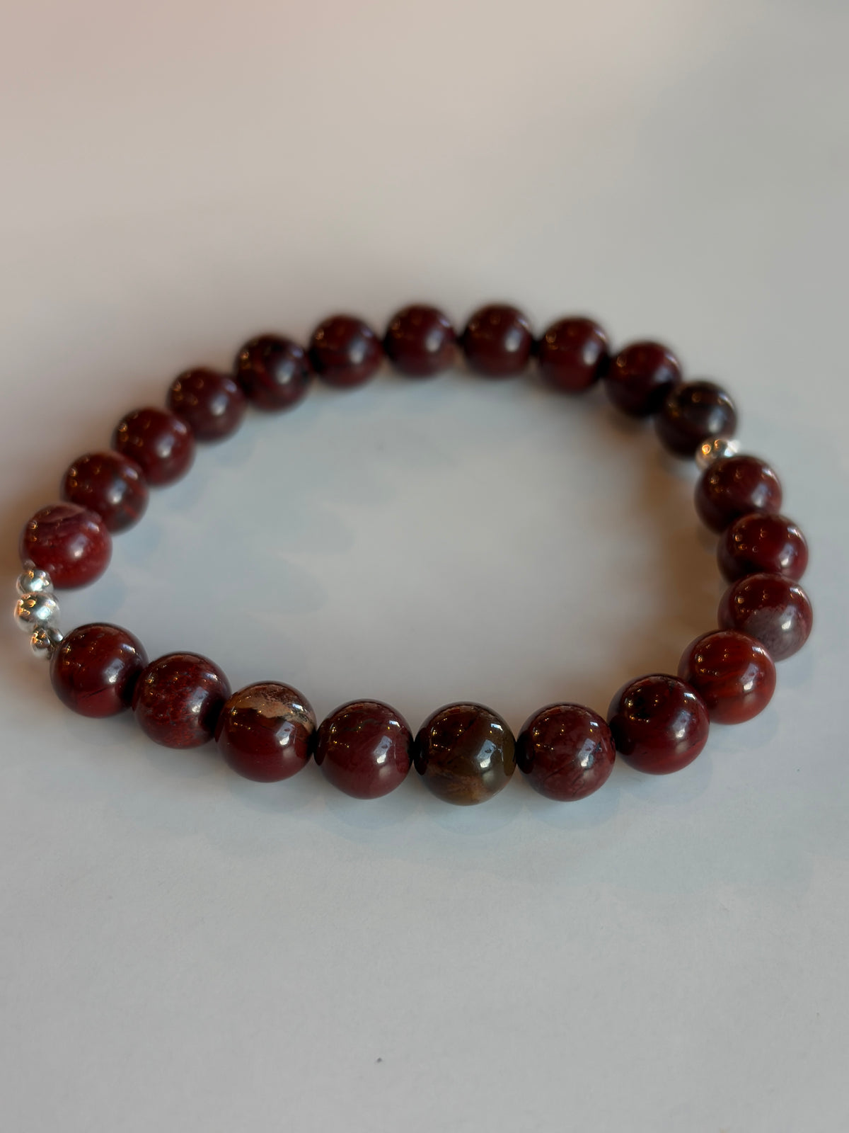 Red Jasper Bracelet 8mm Sterling Silver