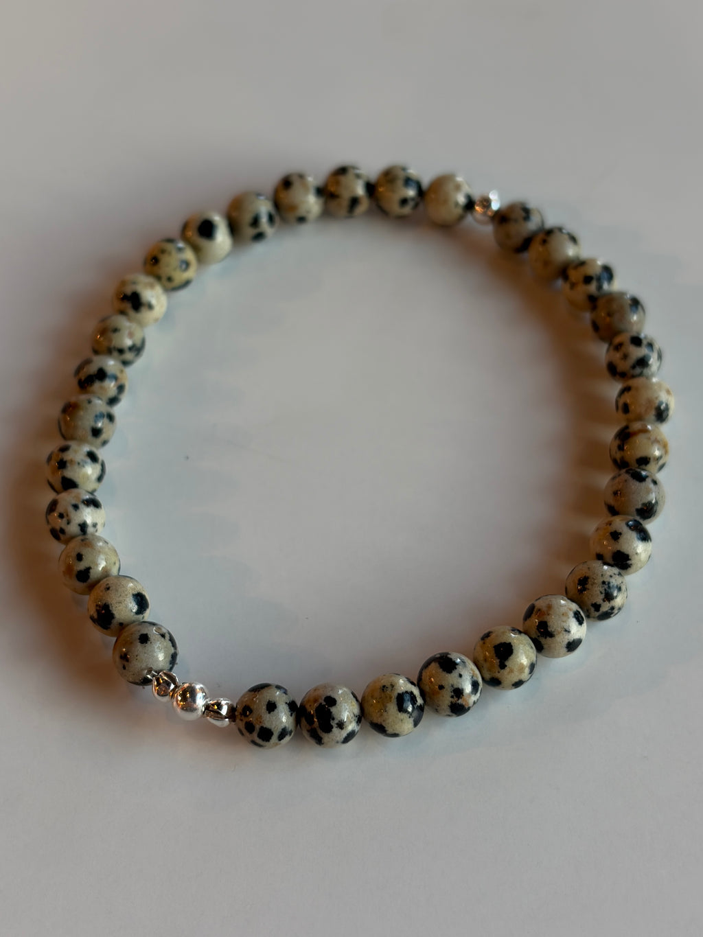 Large Dalmatian Jasper Bracelet 6mm Sterling Silver