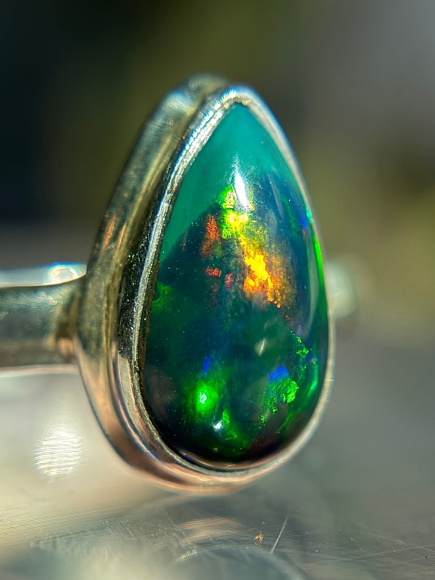 Black Opal Ring Size 8 Sterling Silver