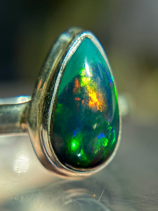Black Opal Ring Size 8 Sterling Silver