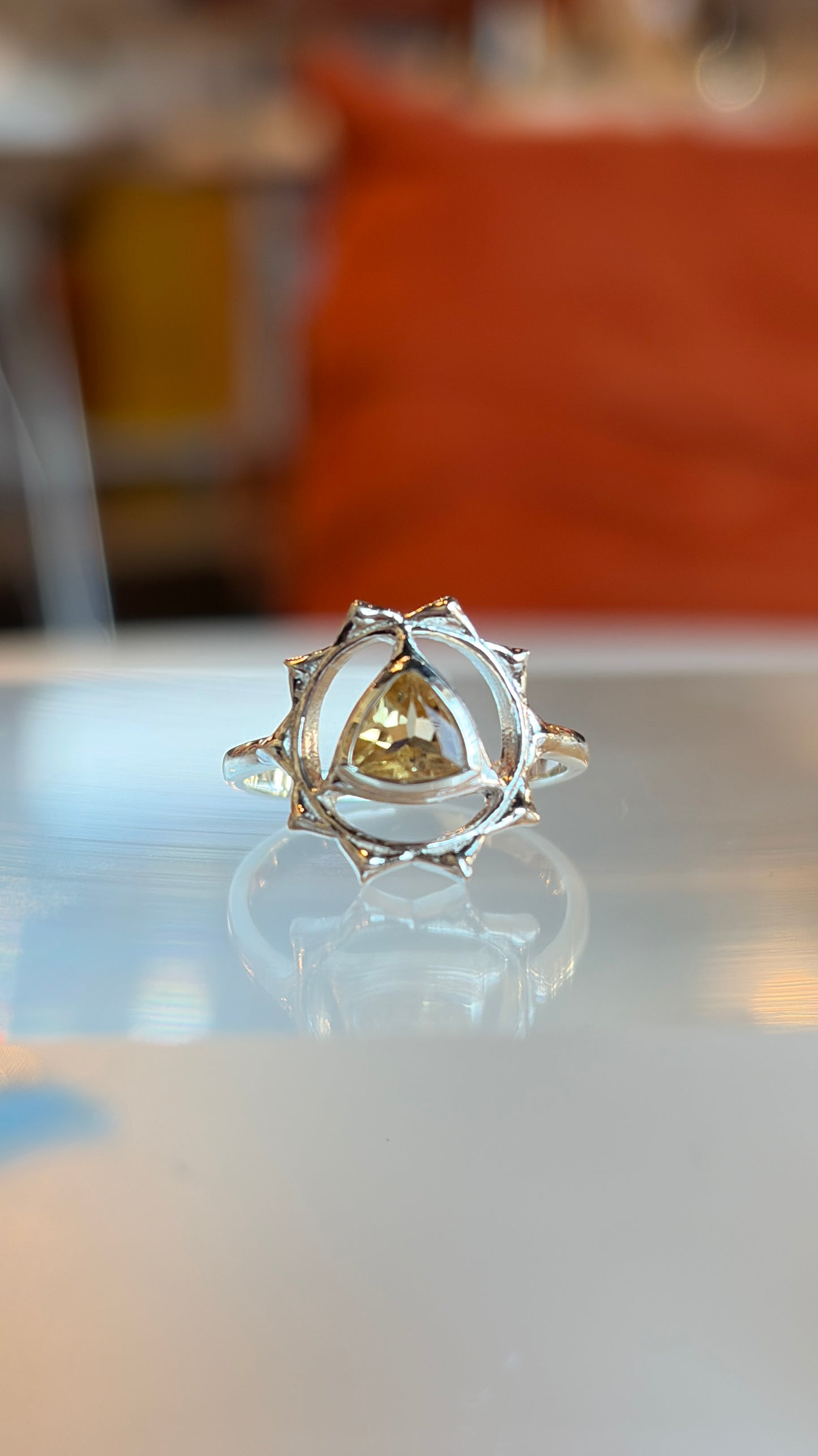 Solar Plexus Chakra Symbol with Citrine Ring Size 5