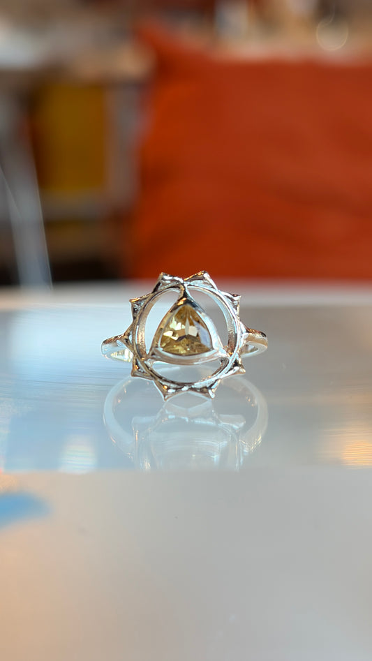 Solar Plexus Chakra Symbol with Citrine Ring Size 5