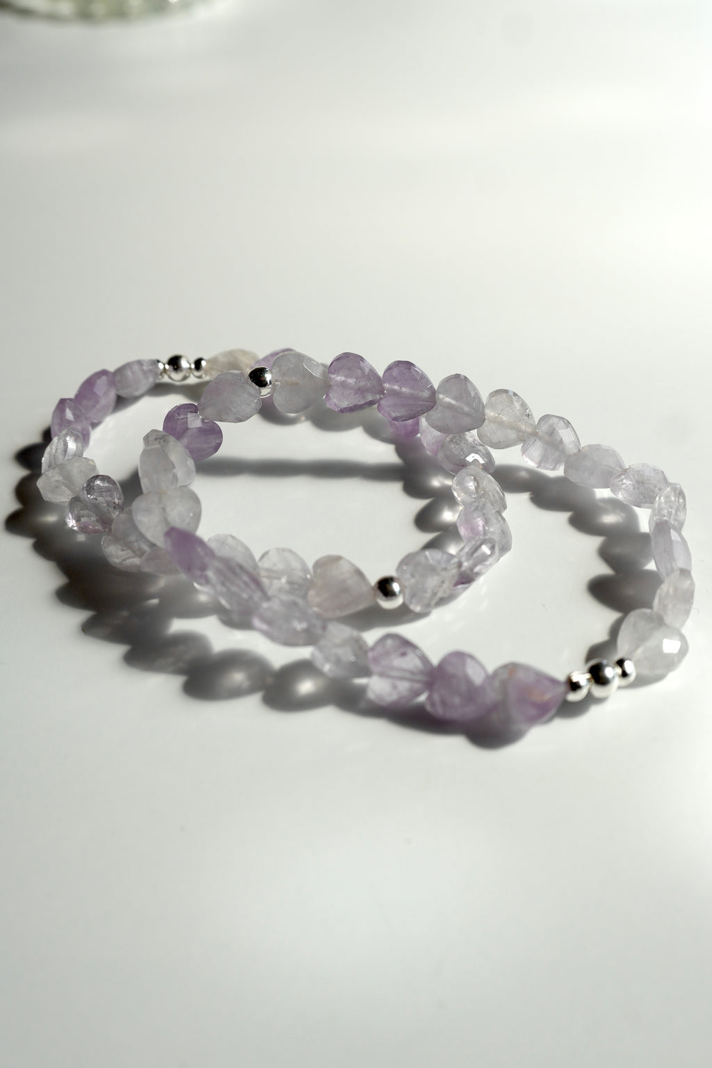 Amethyst heart shaped bracelet 8mm sterling silver