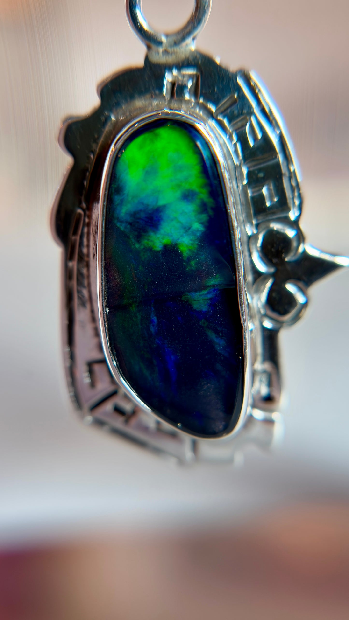 Black Opal Necklace Pendant - .925 Sterling Silver