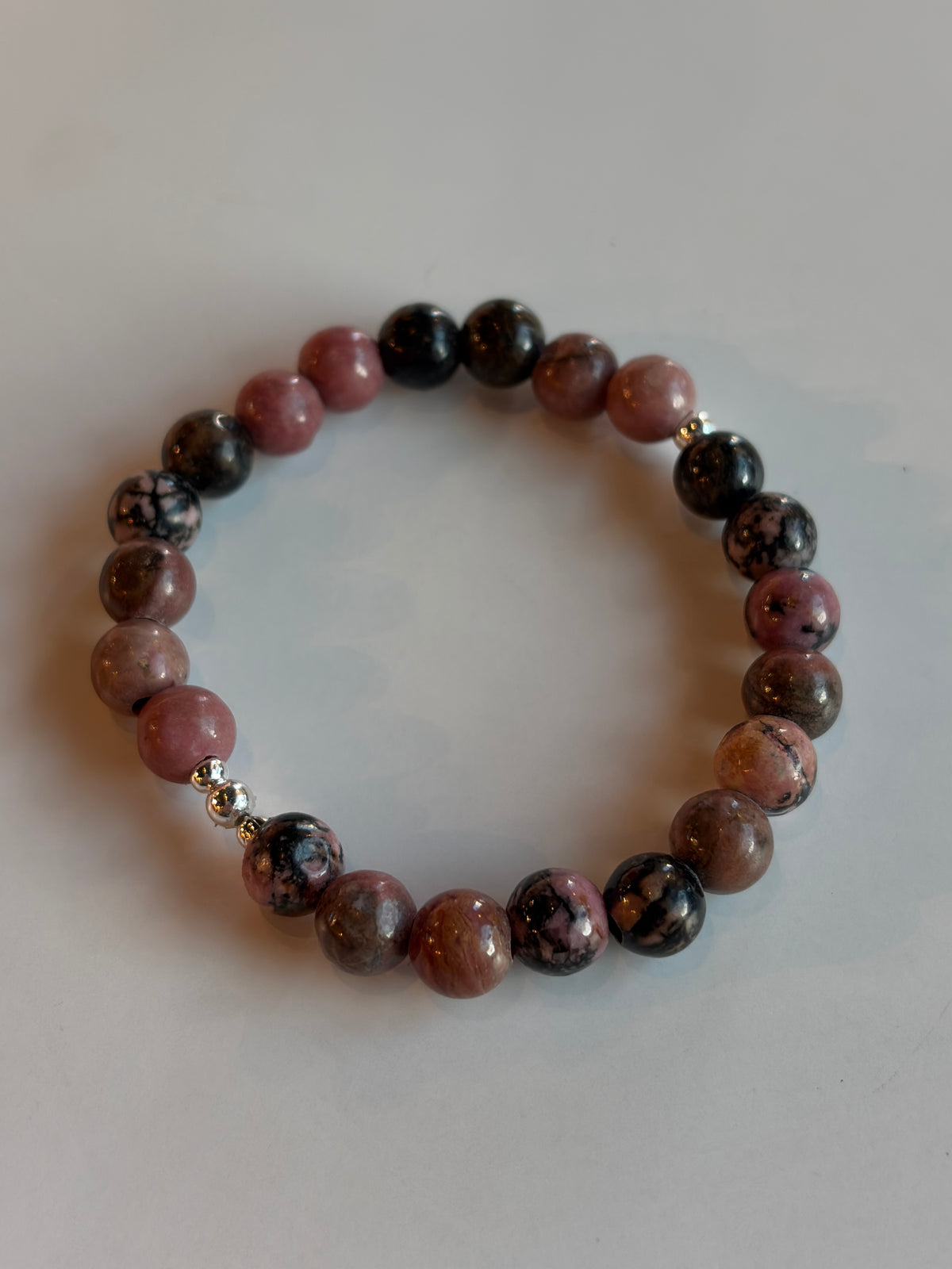 Rhodonite Bracelet 8mm Sterling Silver