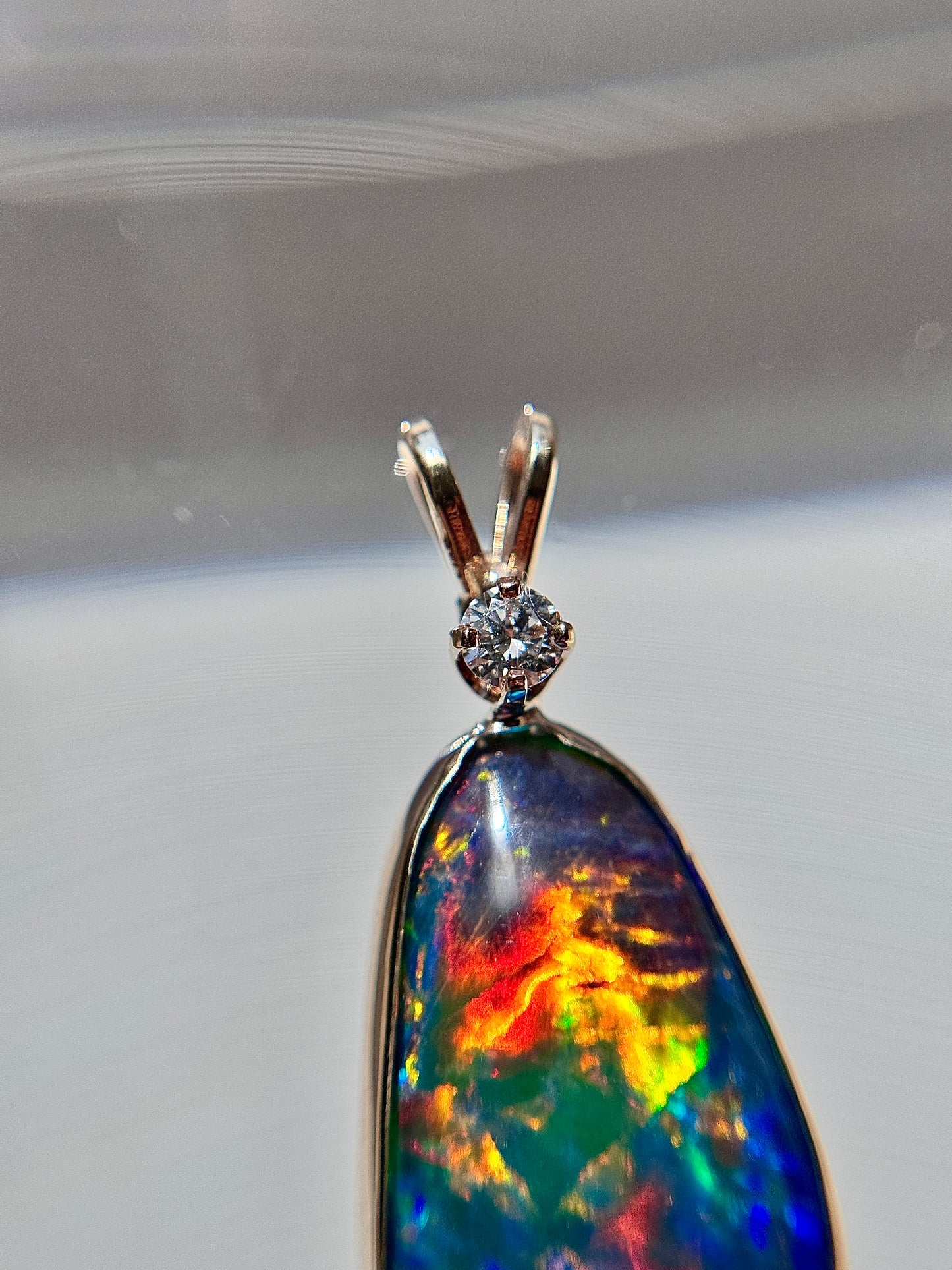 14k Solid Gold Australian Black Opal Pendant with HSI1 Diamond necklace pendant