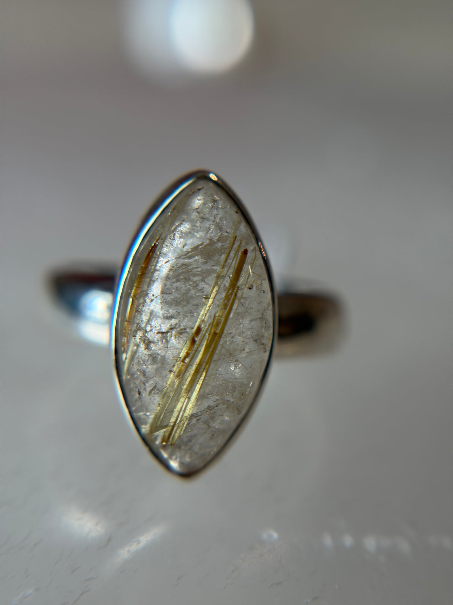 Gold Rutilated Quartz Ring Size 5 Sterling Silver