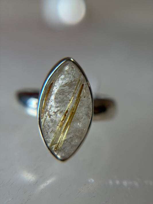 Gold Rutilated Quartz Ring Size 5 Sterling Silver